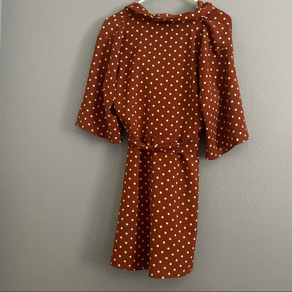 PrettyLittleThing Terracotta Polka Dot Tea Dress - Picture 4 of 6